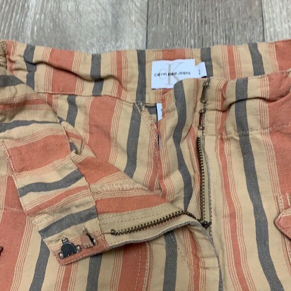 Womens‎ Calvin Klein Striped Flax Belted Wide Leg Cropped Pants - Picture 4 of 8